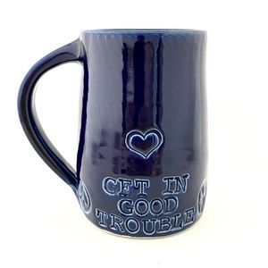 GET IN GOOD TROUBLE Coffee Mug Handmade By potter John Burke, NAVY NWT